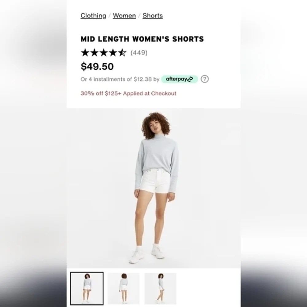 Levis Shorts Women's 32 White Mid Length High‎ Rise Bermuda Denim Shorts Solid